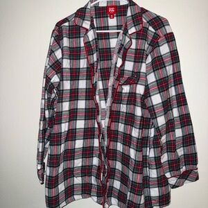 PJs Set plaid button-up flannel shirt - Red, White, Green